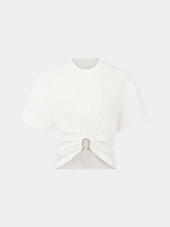 New T-shirt en jersey blanc à détail anneau Petits Cadeaux | Hauts