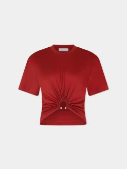 Store T-shirt terracotta à piercing Hauts