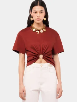 Store T-shirt terracotta à piercing Hauts
